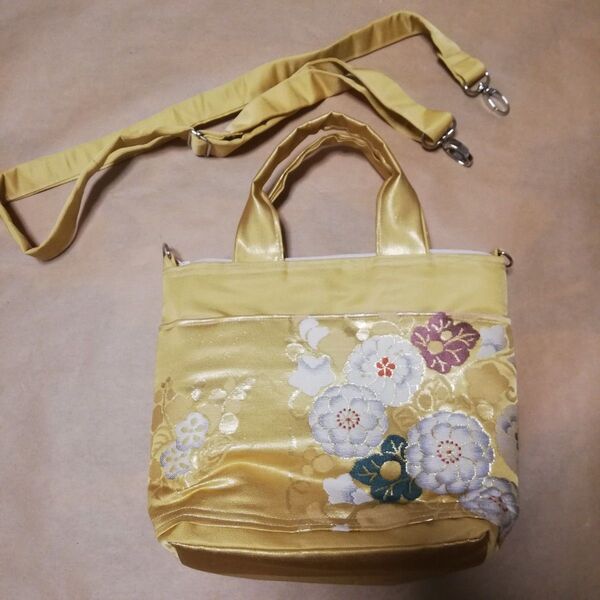帯リメイク ハンドメイド 手提げトートバッグ2way 花柄 バッグ トートバッグ