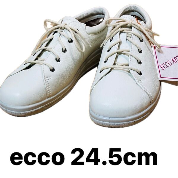 ecco シューズ 24.5cm ホワイト soft レザースニーカー コンフォートシューズ