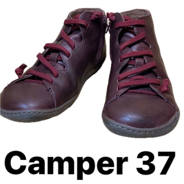 camper カンペール Peu cami 37レースアップブーツ サイドジップ 23.5cm