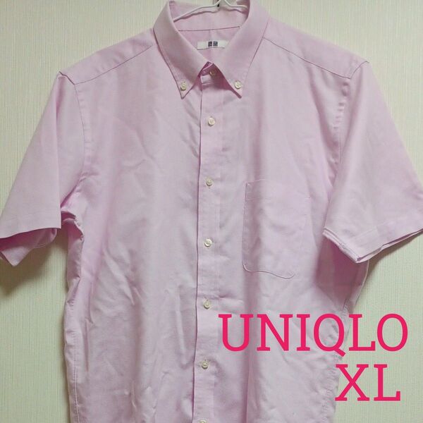 【USED】ワイシャツ UNIQLO ユニクロ ピンク XL 半袖 ボタンダウン ポリ綿混