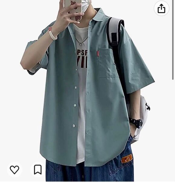 処分特価!シャツ 半袖 メンズ カジュアル 吸汗速乾 グリーン 2XL