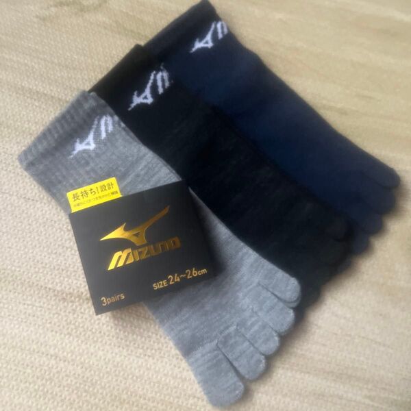 Mizunoミズノ 五本指ソックス 3足組 サイズ 24〜26cm