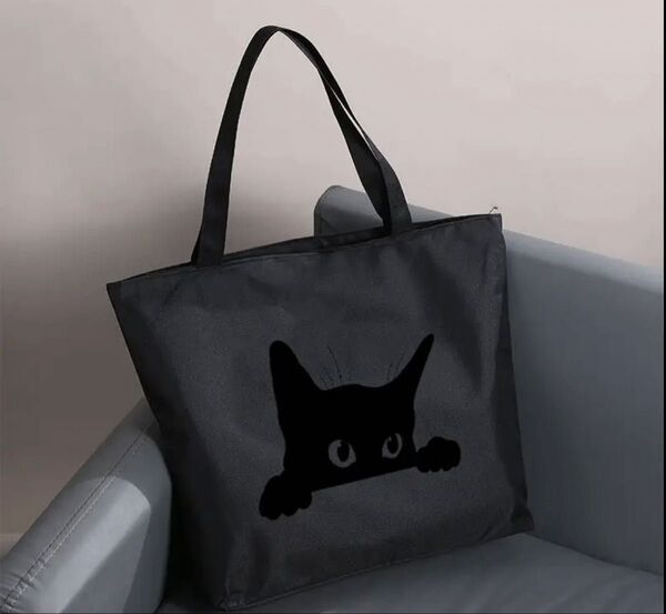 黒猫ちゃん トートバッグ 猫柄バック 男女兼用 肩掛け大容量