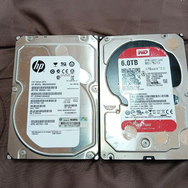 ハードディスク2個セット HP 2TB WD 6TB