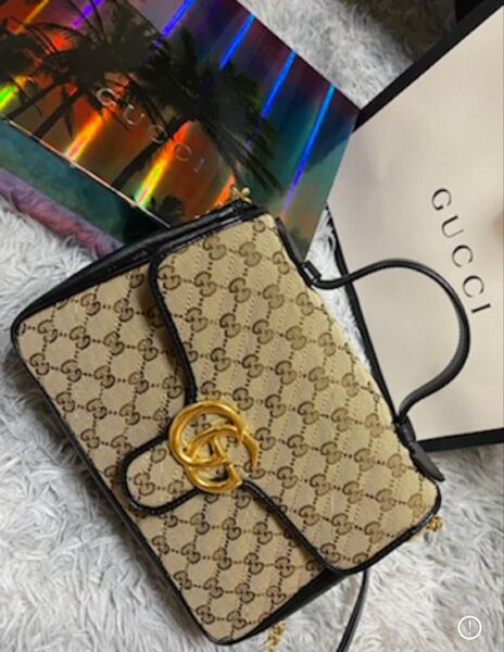 GUCCI GGマーモント ハンドルバッグ ショルダーバッグ バッグ GGキャンバス ブラウン系 ベージュ 498110