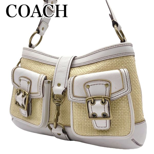Coach Legacy Buckle Straw Shoulder Bag コーチ レガシー ストロー ショルダーバッグ 白