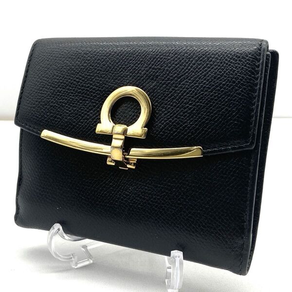 ★極美品★Salvatore Ferragamo サルヴァトーレ フェラガモ 折り財布 ガンチーニ クロージャー ブラック