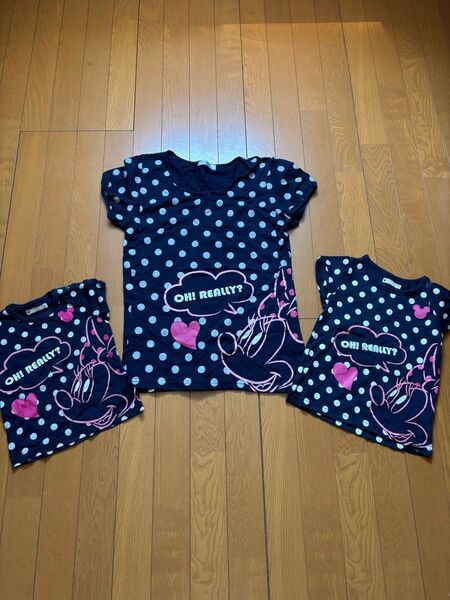親子お揃い ディズニーコーデ ミニーちゃん ドット 半袖Tシャツ キッズ 3点セット