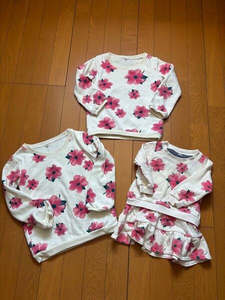 姉妹お揃い ワンピース トレーナー 3点セット 女の子 長袖 トップス キッズ
