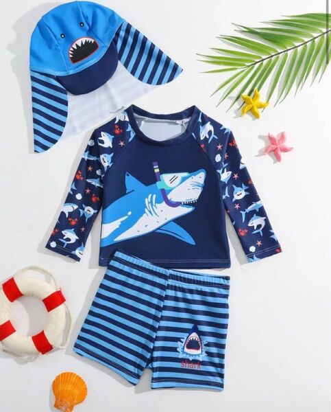 【中古】男の子 水着 3点セット 80cm_90cm ラッシュガード