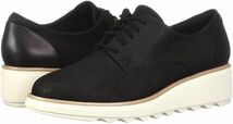 送料無料 Clarks 21.5cm ウエッジ オックスフォード ヌバック レザー 革 ブラック アンダル スポサン スニーカー バレエ スリッポン R30_画像9