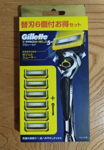 【パッケージにダメージ有り】ジレット プロシールド ホルダー 替刃6コ付お得セット 新品未開封 純正品