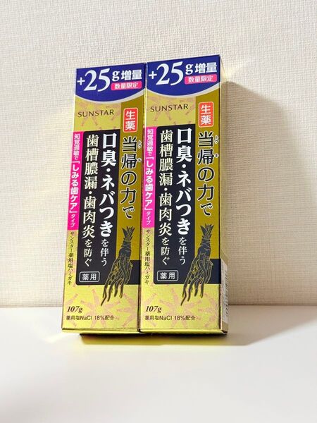 歯磨き粉 サンスター 薬用 当帰の力 塩ハミガキ 知覚過敏 しみる歯ケア 107g(82g+25g増量)×2個セット