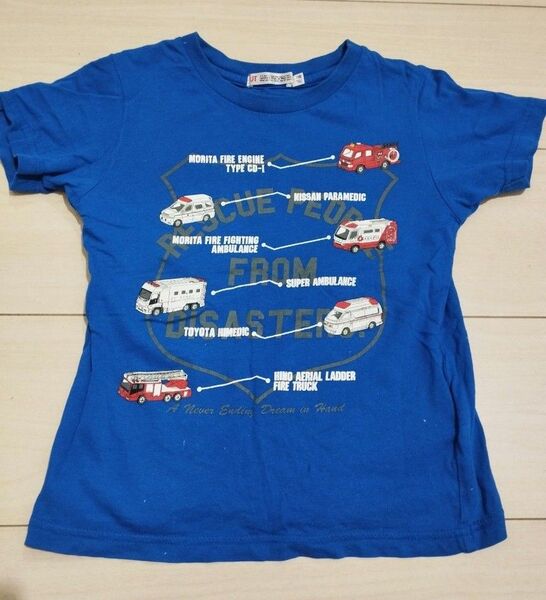 ユニクロ Tシャツ 110 トミカ 救急車 青 ブルー 男の子 キッズ ボーイズ
