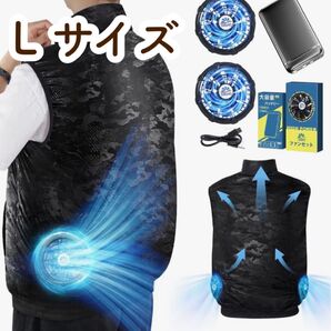 空調作業服 Lサイズ ファン付きベスト パワフル送風 大容量 作業服 冷却服 空調服 熱中症対策 男女兼用 軽量