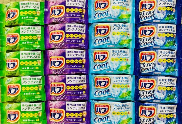 ②温&涼 定番 入浴剤 花王バブ 4種類20個 色付き透明湯 kao 炭酸力 cool 森 ラベンダー