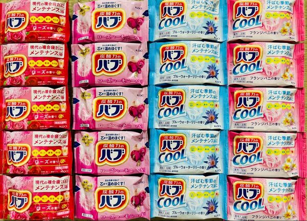 ②お花の香り cool 入浴剤 花王 kao バブ 4種類20個 色付き透明湯 ローズ系