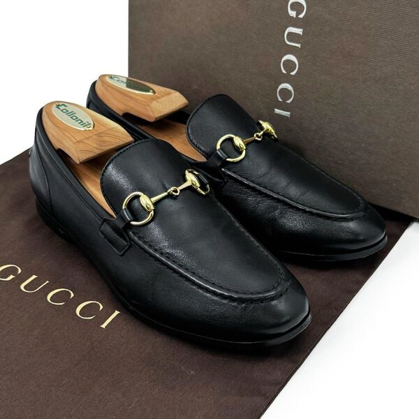 【特別仕様】美品 グッチ GUCCI ヨルダーン 黒 ブラック ホースビット ローファー モカシン 革靴 35 22㎝ ラムレザー