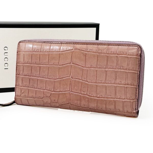 【希少・定価70万円】 グッチ GUCCI 長財布 クロコダイル 鰐革 ワニ革 ピンク リアルクロコ レディース センター取り
