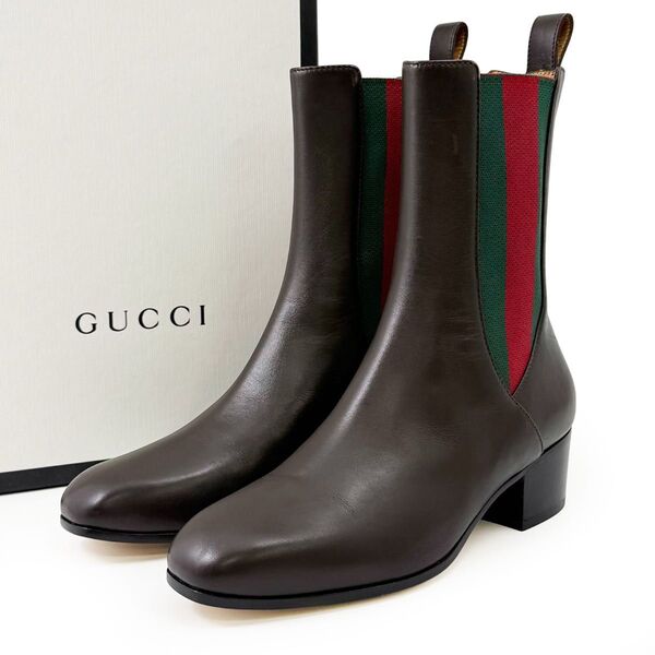 極美品 グッチ GUCCI ブーツ アンクルブーツ サイドゴアブーツ シェリーライン 34.5 21.5㎝ こげ茶 ダークブラウン