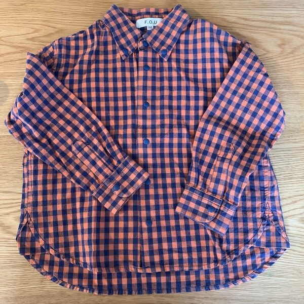 ★まとめ買いがお得★《F.O.U》キッズ チェックシャツ 110cm 綿100%(オレンジ&ネイビー)