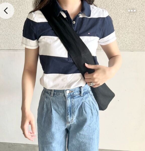 TOMMY HILFIGER ボーダー柄ポロシャツ Mサイズ ネイビー×ホワイト