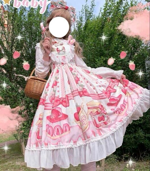 ロリータ ワンピース ジャンパースカート コスプレ ドレス ひざ下 スイーツ柄