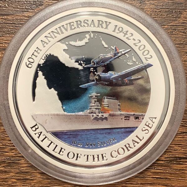 【純銀 10oz】珊瑚海海戦 60周年記念カラー10ドル銀貨 クック諸島