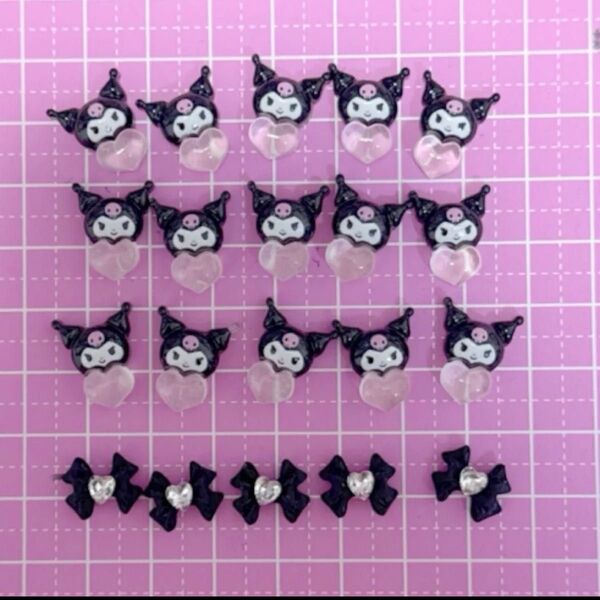 ネイルパーツ ハート クロミ リボン 20p