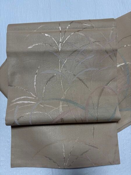 夏物・袋帯(正絹)六通柄 枝葉文 金糸 O-154