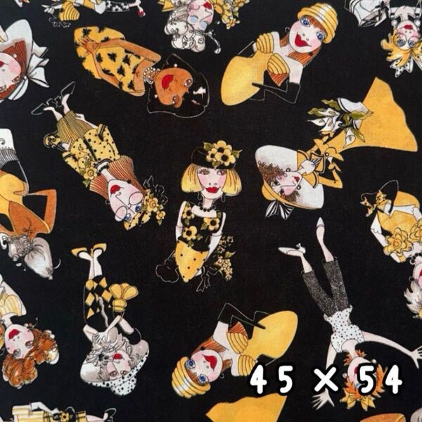 廃盤レア♪ ロラライハリス Bee Happy 黒 45cm×54cm USAコットン 輸入生地 はぎれ