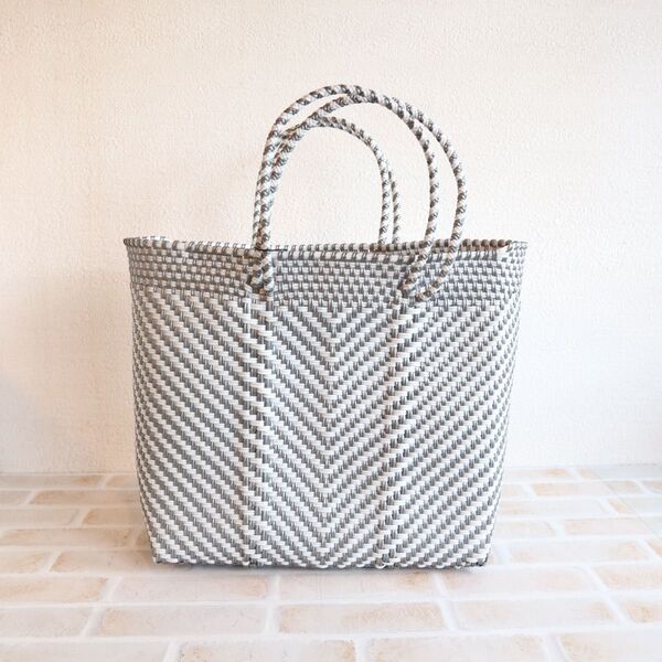 新品 メルカドバッグ ARROW(M)SILVER×WHITE トートバッグ カゴバック