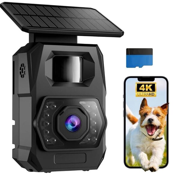 最新型 充電式 WIFI対応 防犯カメラ トレイルカメラ 屋外 6000万画素 4K動画 小型 ソーラーIP66防水防塵 動物監視