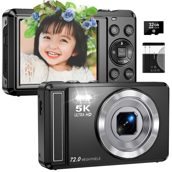 5K デジカメ デジタルカメラ 7200万画素 2.8 インチスクリーン AFオートフォーカス 黒