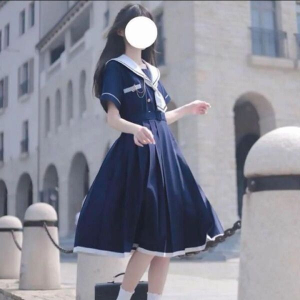 セーラー服 制服 女子高生 高校生 ワンピース 可愛い 襟付き 半袖 フレア S コスプレ 仮装 衣装 ハロウィン