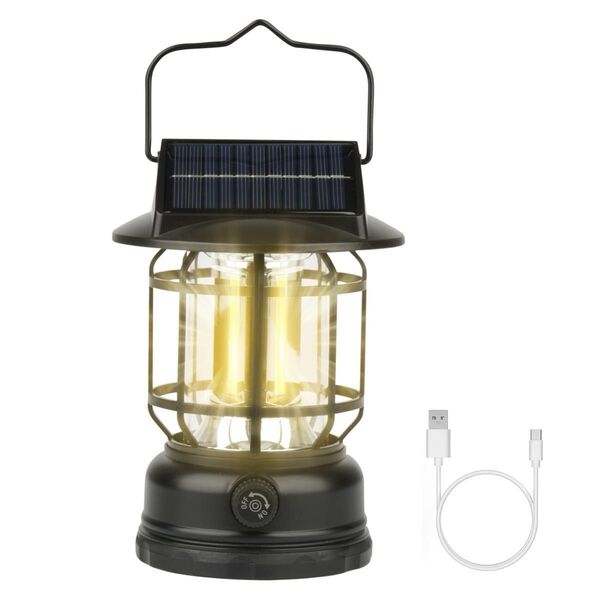 LED ランタン ソーラー充電式 キャンプ レトロ ランタン 充電式 & Type-C 充電機能 高輝度 防災・アウトドア用 防水