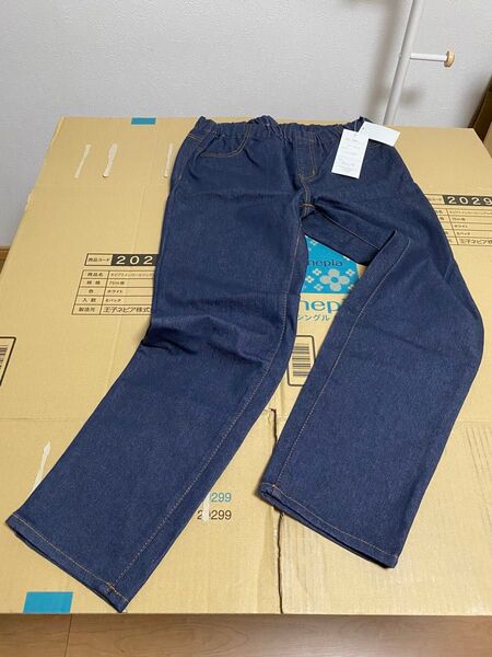 ☆新☆デニムレギンスパンツW一応ゴム&調節紐タイプ※ネイビー※LL※ストレッチ素材ではありません※渡幅広め※重さ358g※値下不可