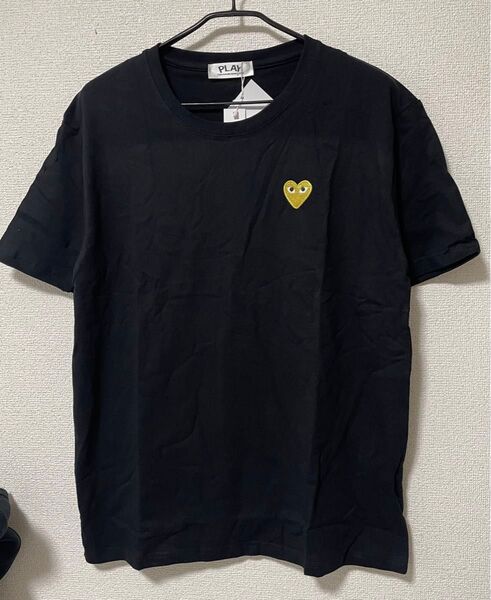 プレイコムデギャルソン COMME des GARONS PLAY 黄色ハート刺繍 Tシャツ ブラック L