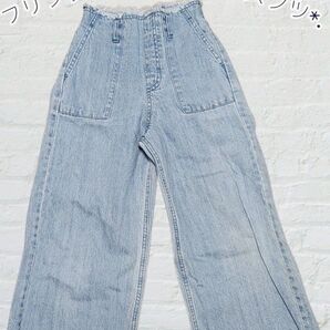 美品☆Right-on☆ライトオン☆子供服130☆デニム☆デニムワイドパンツ☆フリンジデニム☆カットオフデニム☆ライトブルー淡色☆