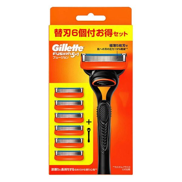 Gillette フュージョン カミソリ 本体 1コ 替刃 6コ付 うち1コは本体に装着済