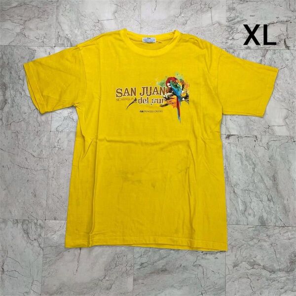 ★希少★ Tシャツ 企業ロゴ 半袖 メンズ XL コットン イエロー オウム 鳥 半袖Tシャツ 古着 海外