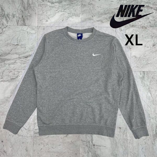 ★人気★ ナイキ スウェット トレーナー メンズ XL 刺繍ロゴ リブ袖 グレー トップス NIKE レディース
