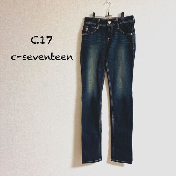 美品C17c-seventeenダークブルー スリムフィットデニム 26×31