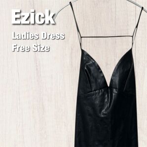 Ezick エジック フェイクレザー ロングワンピース ドレス ブラック