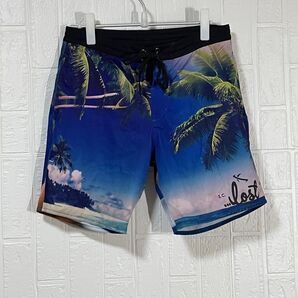 LOST ハーフパンツ メンズ 海パン 水着 ブルー系 ヤシの木柄