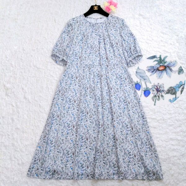 AMACA×LIBERTY MEGUMIギャザーワンピース 2023ss 花柄 総柄 ボタニカル ミモレ丈