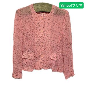 シルク100 絹100 ノーカラーブラウス 花柄 バラ 薔薇 薄ピンク ジャケットにも