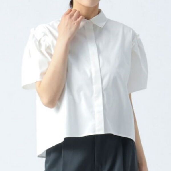 BEAMS HEART WOMEN 肩タック ビッグ シャツ 半袖 ブラウス 白(新品)
