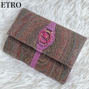 未使用 希少 ETRO 三つ折り財布 ペイズリー ペガソ ゴールド金具 クロコ レザー