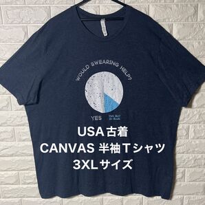 USA古着 アメリカ古着 CANVAS メンズ半袖Tシャツ 3XLサイズ ダークネイビー 大きめデザインプリント VINTAGE